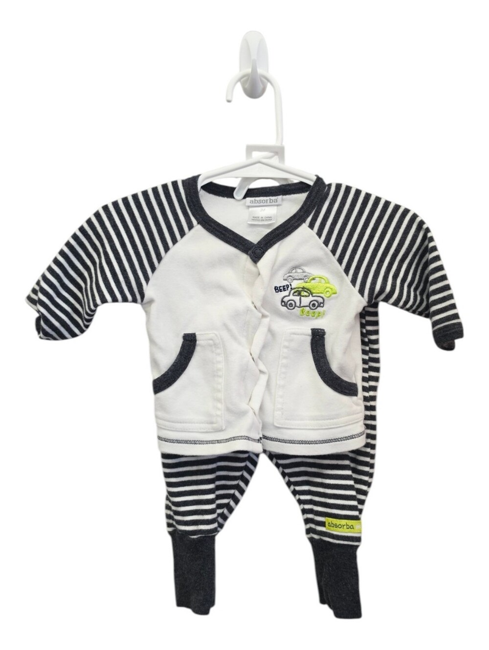 Absorba Baby Boy Car Beep Striped One Piece Romper 3M